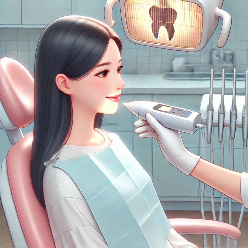 歯の色調測定をしているところ