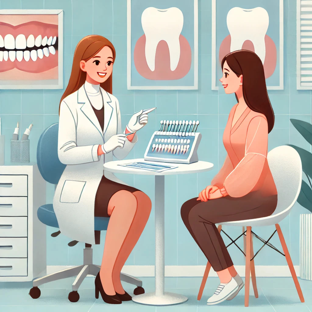 ホワイトニングのカウンセリングをしている歯科医師と患者